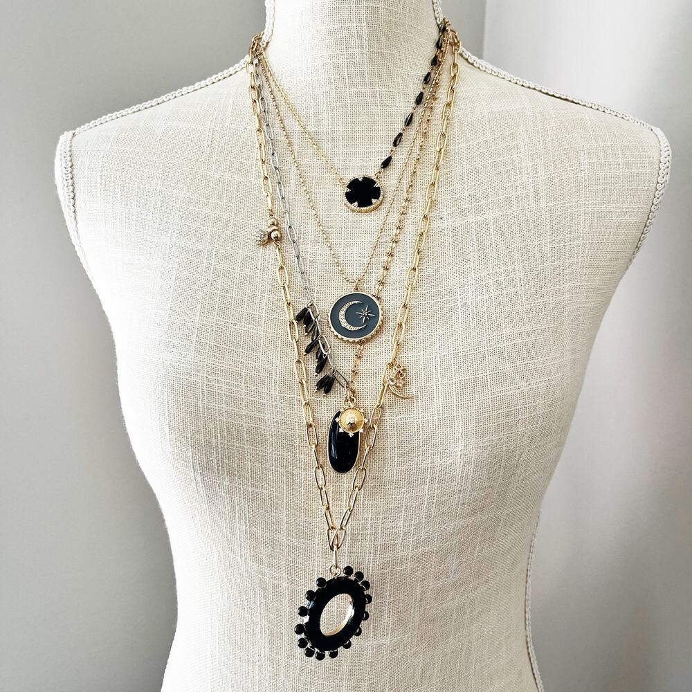 NEW Chico's Layered Convertible Moon Charm Necklace